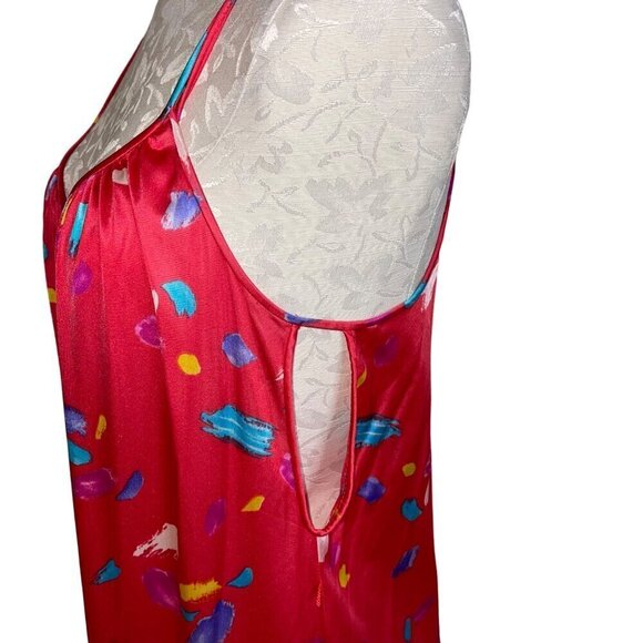 Vanity Fair Vintage 80s Womens Nightgown Robe Set Size S Red Brush Stroke Print - Picture 9 of 10